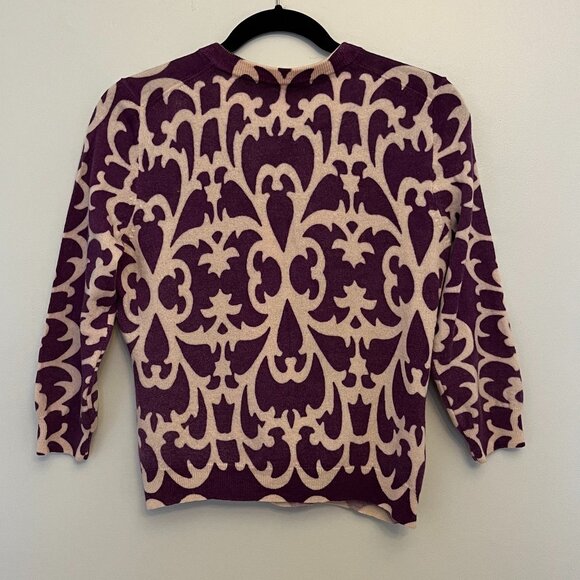 J. Crew Purple & White Merino Wool Cardigan with 3/4 Sleeves, Size Large - Picture 3 of 9